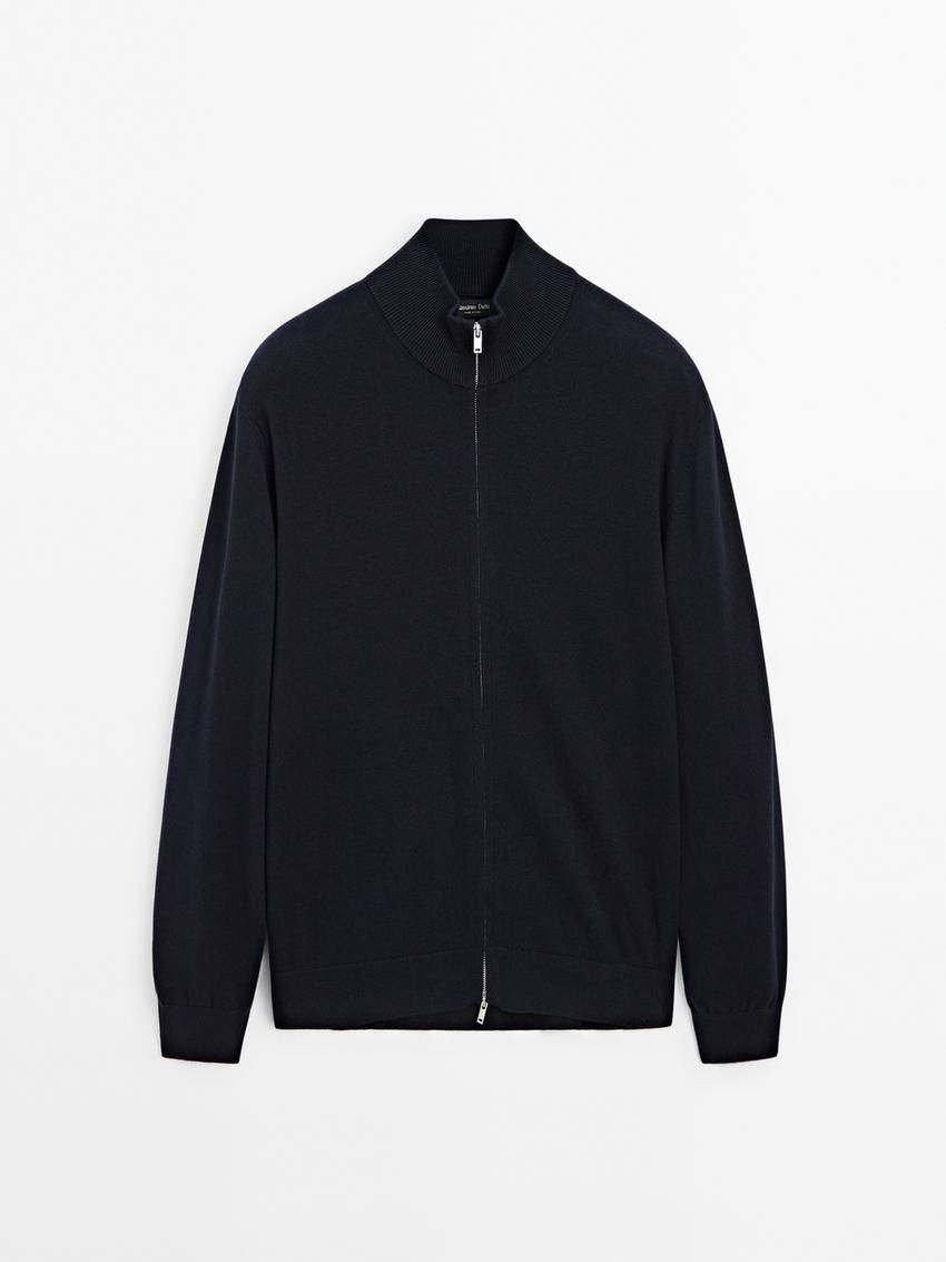 Massimo Dutti Zip-up Knit With Cotton Men Cardigan Navy | US-FY0924735
