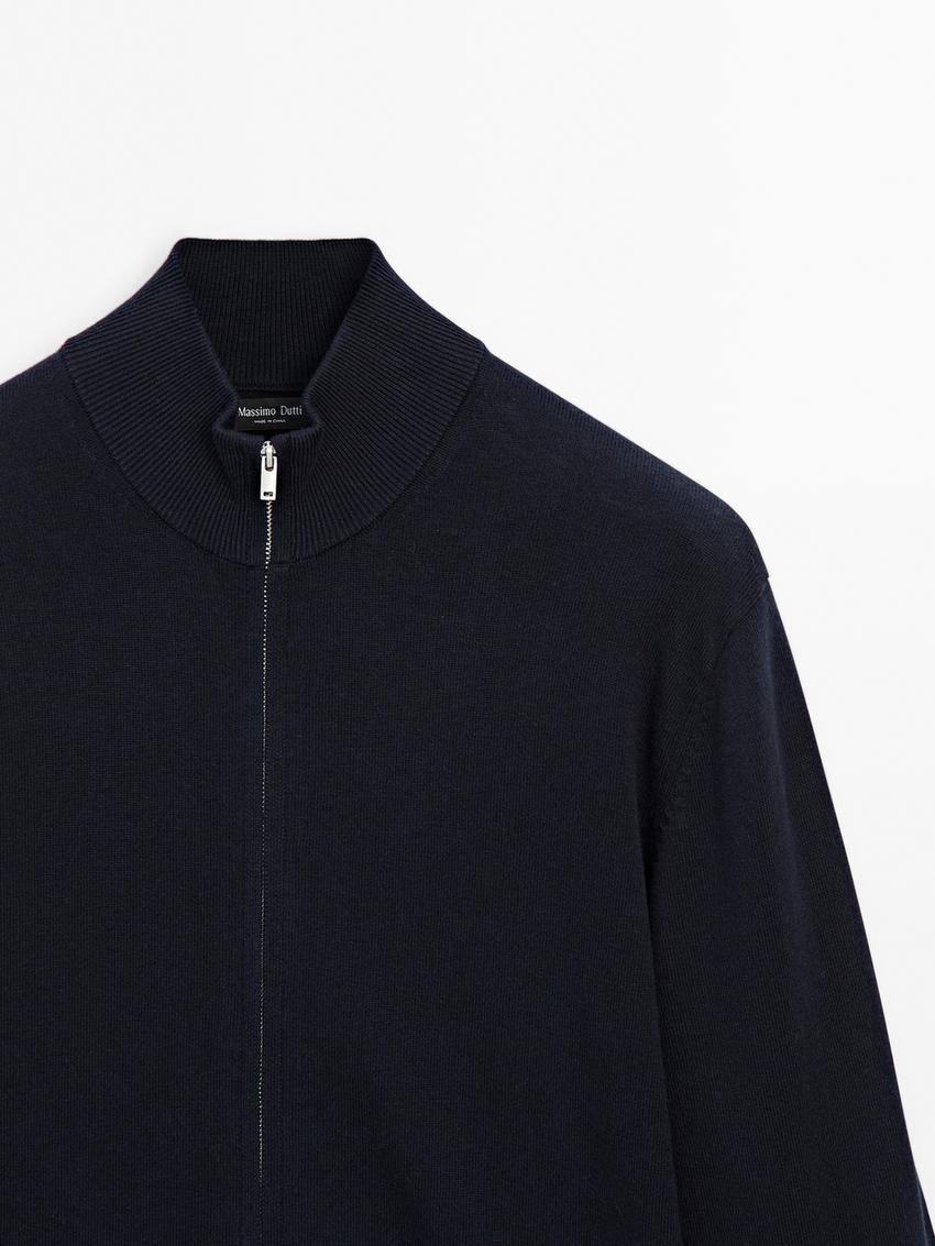 Massimo Dutti Zip-up Knit With Cotton Men Cardigan Navy | US-FY0924735