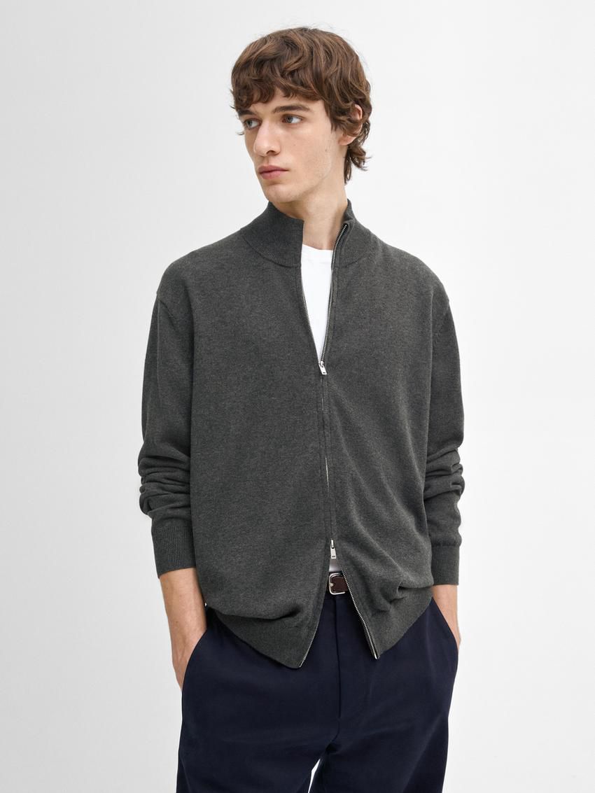 Massimo Dutti Zip-up Knit With Cotton Men Cardigan Dark Grey | US-JI0295164