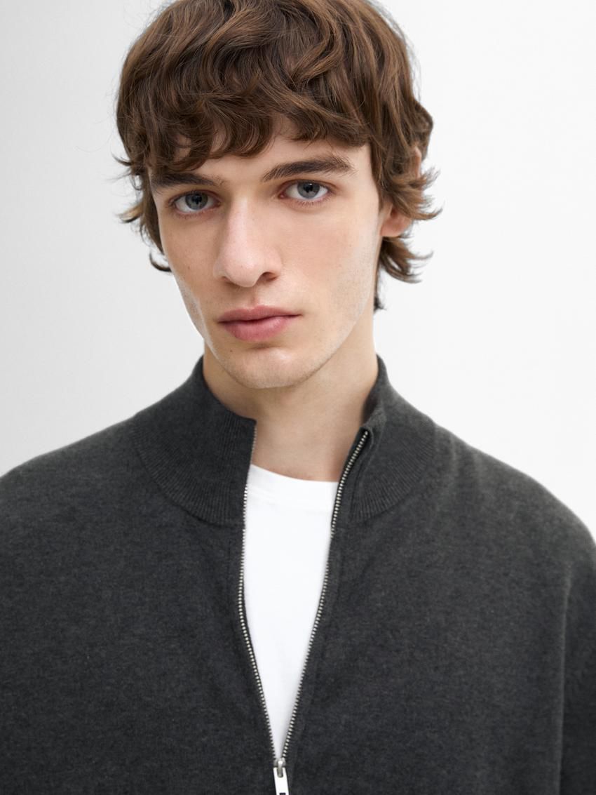 Massimo Dutti Zip-up Knit With Cotton Men Cardigan Dark Grey | US-JI0295164