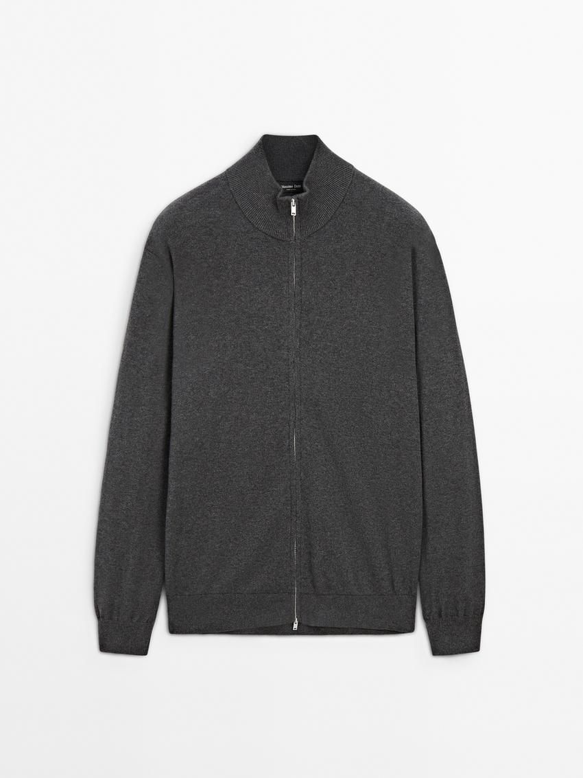 Massimo Dutti Zip-up Knit With Cotton Men Cardigan Dark Grey | US-JI0295164