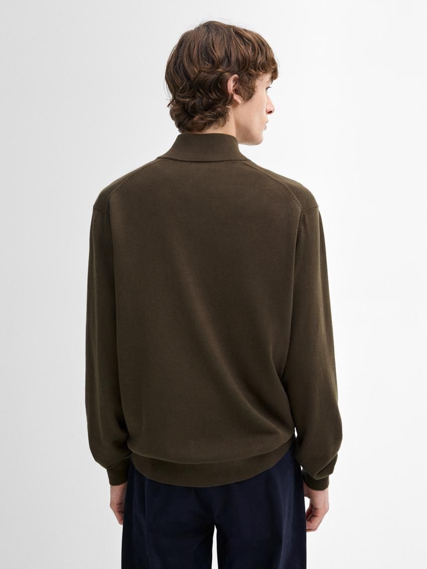 Massimo Dutti Zip-up Knit With Cotton Men Cardigan Dark Khaki | US-OT4187206