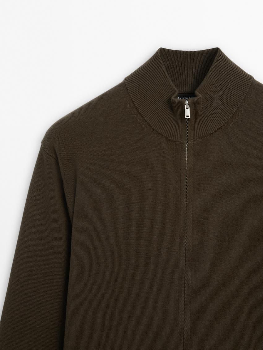 Massimo Dutti Zip-up Knit With Cotton Men Cardigan Dark Khaki | US-OT4187206