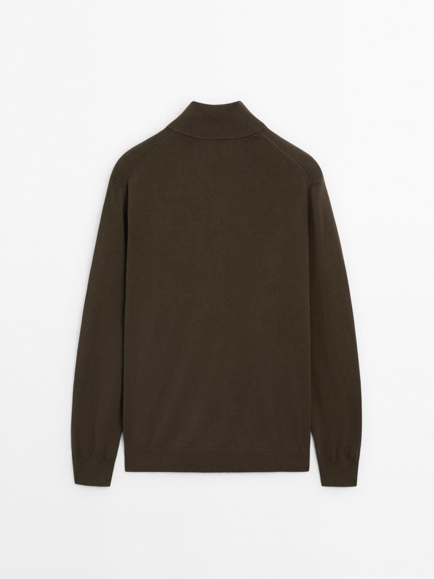 Massimo Dutti Zip-up Knit With Cotton Men Cardigan Dark Khaki | US-OT4187206