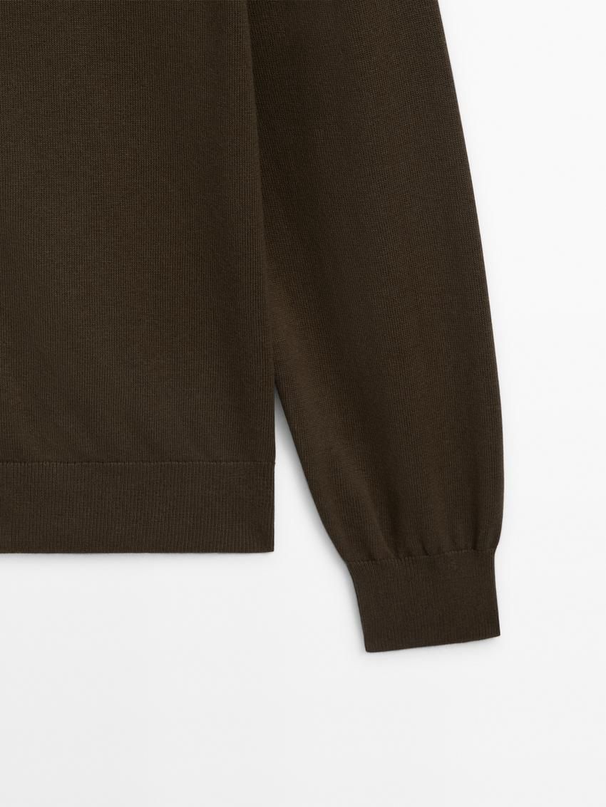 Massimo Dutti Zip-up Knit With Cotton Men Cardigan Dark Khaki | US-OT4187206