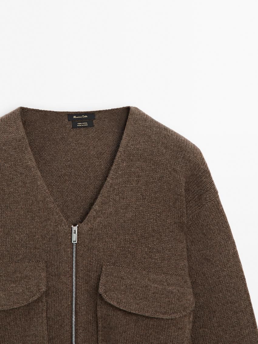 Massimo Dutti Zip-up With Pocket Details Women Cardigan Dark Brown | US-WL8490135