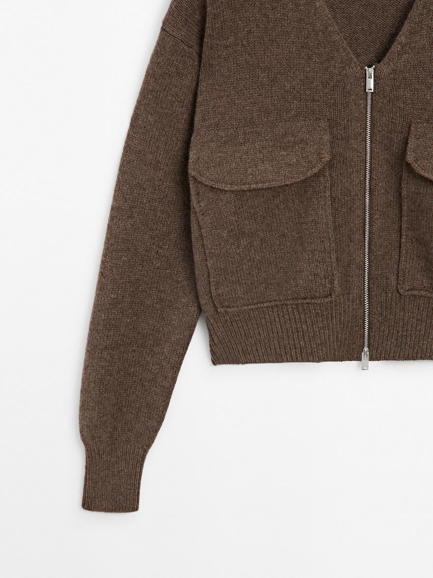 Massimo Dutti Zip-up With Pocket Details Women Cardigan Dark Brown | US-WL8490135